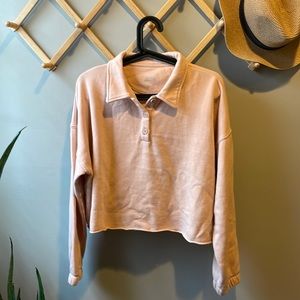 Aerie Peach Cropped Collared Sweatshirt